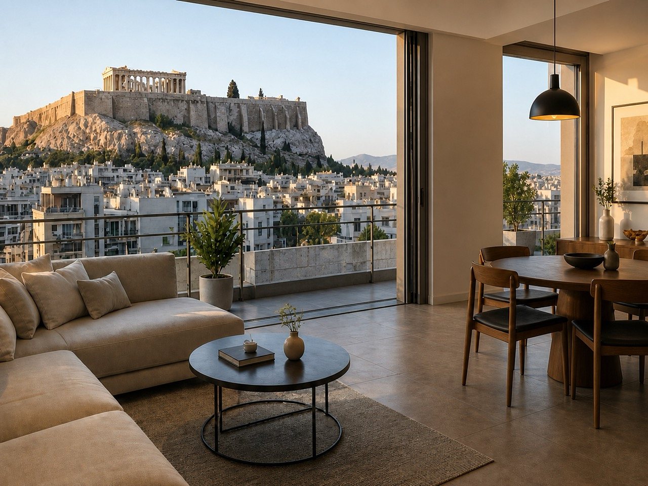 Βεράντα διαμερίσματος στην Αθήνα με θέα την Ακρόπολη
